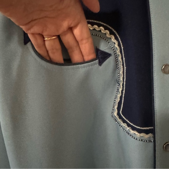 Vintage H Bar C Ranchwear Western Rodeo Embellished Pearl Snap Shirt Blue 17-1/2 - Picture 6 of 9